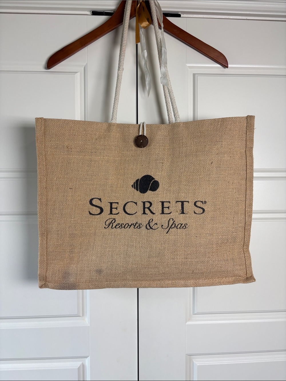 Secrets Resorts & Spas Jute Tote Bag - Natural with Black Logo